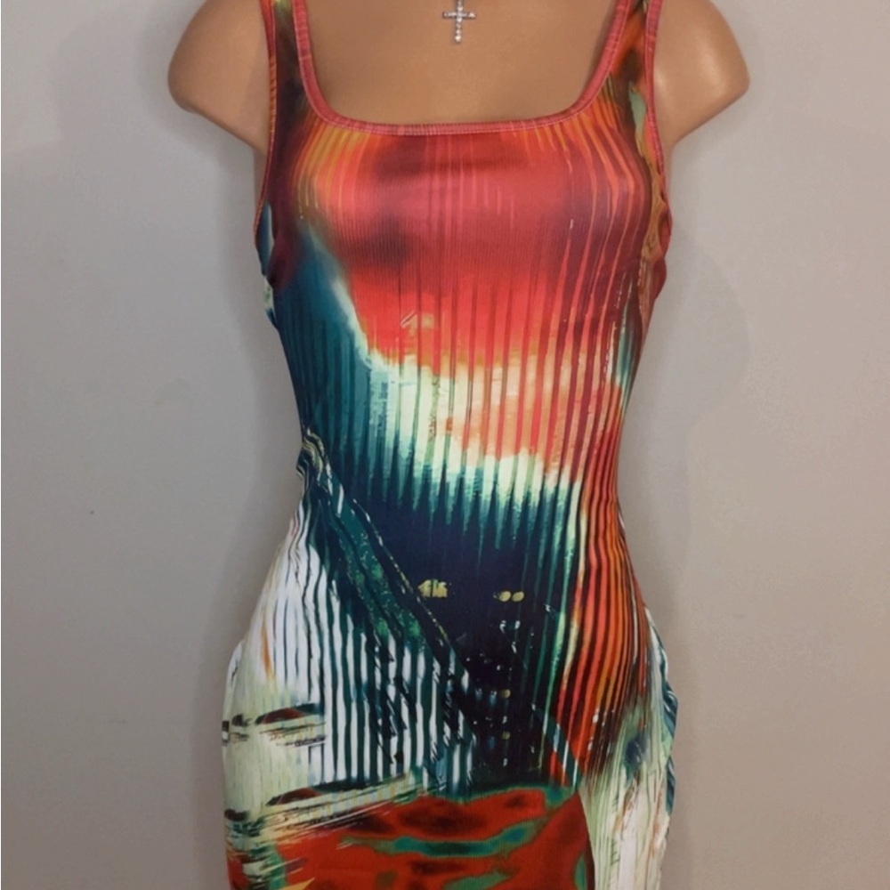 Pink and Blue Bodycon Mini Dress with Pleated Ribbed Style for Night Out